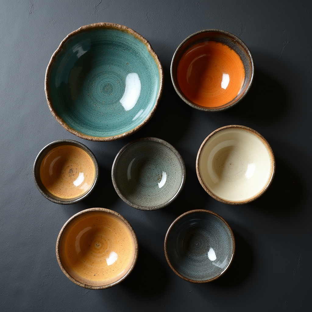 Kolekcja gotowych ceramicznych misek po wypaleniu