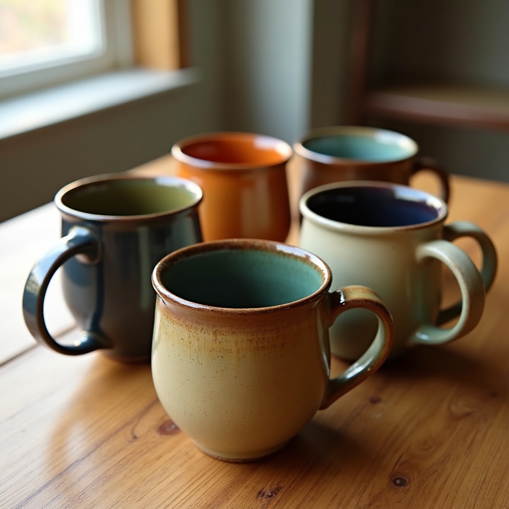 Kolorowe szkliwione kubki ceramiczne