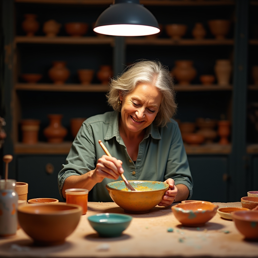 Szkliwienie ceramicznych obiektów w pracowni